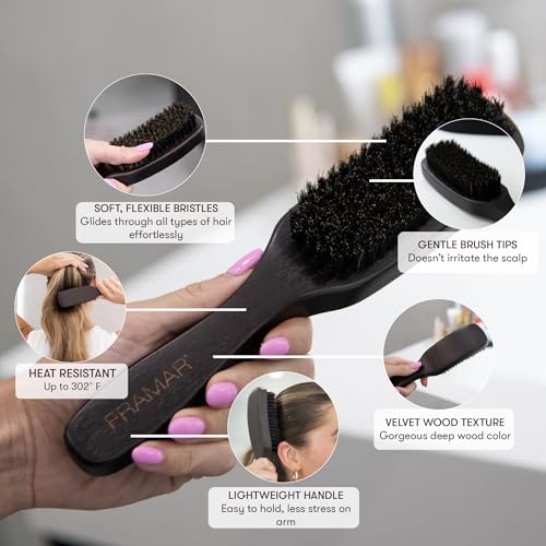 Slick Back Hair Brush Boar Bristles (Brown Velvet)