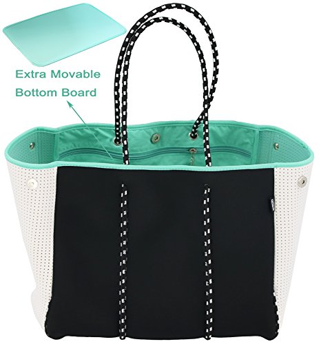 Neoprene Multipurpose Beach Bag Tote with Inner Zipper Pocket (Black / Large)