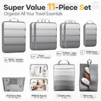11 Set Compression Packing Cubes Garment Bags for Travel Essentials (Gray / 11 set)