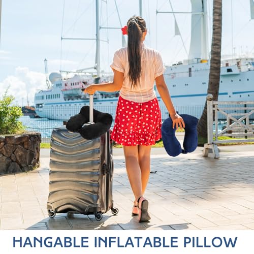 2 Inflatable Neck Pillow Airplane Travel (Black and Blue)