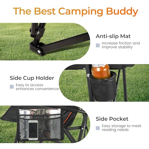 Heavy Duty 550LBS Padded Camping Chairs with Lumbar Support (Black / 1PC)