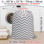 Canvas Laundry Bag with Handles & Drawstring 30"Wx35"H (Geom Wave L+ / L+ 30"Wx 35"H┃1 Pack)