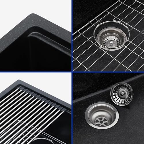 21"x18" Black Undermount Granite Composite Bar Sink Workstation (Black-Workstation / 21"x18")