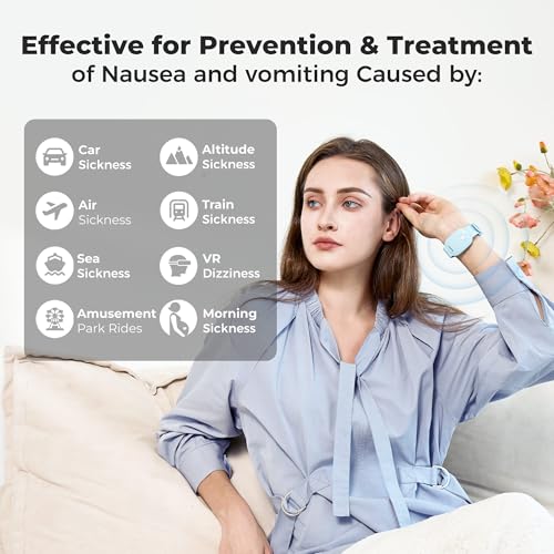 Fashion FDA Cleared Relieve Nausea Electrode Stimulator Morning Sickness Motion Travel Sickness Vomit Relief Rechargeable No Gel Drug Free Wrist Bands Without Side Effects (Blue)