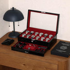 12 Slot Piano Black Watch Box with Valet Drawer (Piano Black / Red)
