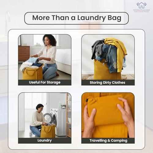 LFH Home Large Premium Cotton Rich Canvas Laundry Bag with Drawstring and Handles Heavy Duty (28”x40” (Pack of 4) / Yellow)
