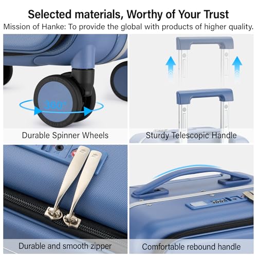 24 Inch Checked Luggage with Cup Holder and USB Ports (Interstellar Blue / 24 Inch)