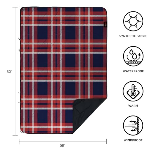 Large Waterproof Outdoor Blanket Thick Fleece 80" x 58" (Red Check)