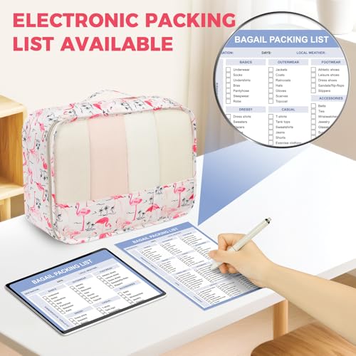 9 Set Packing Cubes with Packing List Luggage Packing Organizers for Travel Accessories (Flamingo)