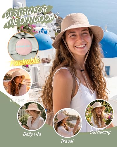 Water Resistant UPF 50+ Sun Bucket Hat Packable Brimmed for Women Men (One Size / Dusty Rose)