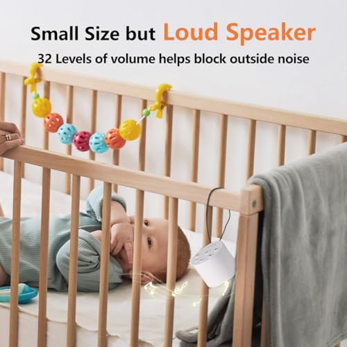 Sleep Sound Machine Portable White Noise Machines with 30 Soothing Sounds 32 Levels Volume 4 Timer Options Compact Auto (White)