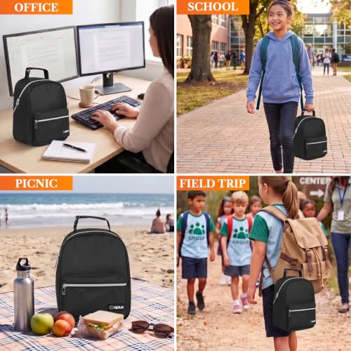 Insulated Lunch Box for Kids and Adults (Black)
