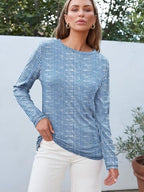 Long Sleeve Shirts for Women Casual Crewneck Tops Basic Tees (XX-Large / Bluestripes)