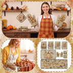10 Pcs Fall Kitchen Decor Set Autumn Rustic Kitchen Rugs (Sepia / Rustic Fall)
