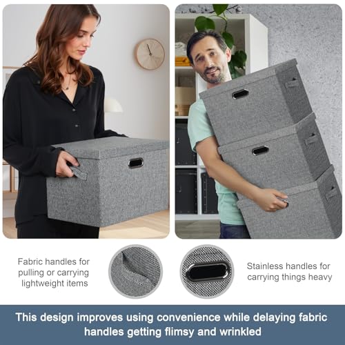 Storage Bins with Lids Fabric Closet Organizers Cubes Office Organization (Black and White Mix / Large -3 Pack)