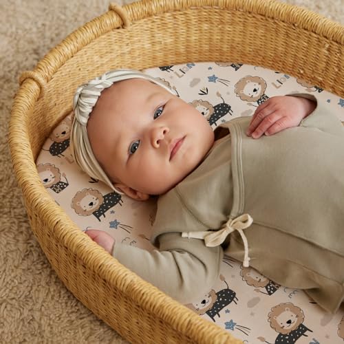 Stretch Fitted Bassinet Sheet Set BROLEX 2 Pack Cradle Sheets for Bassinet Pad (Dinosaur Lion / 32x16 Inch)