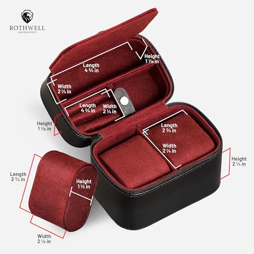 2 Watch Travel Case Storage Organizer for 2 Watches (Black/Red - w/ Accessory Lid)