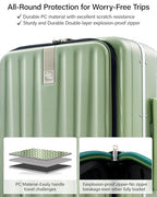 26 Inch Large checked Luggage PC Hard Shell luggage Top Opening Aluminum Frame Travel Luggage Suitcases with Wheels for Woman Men (26 Inch / Bamboo Green)