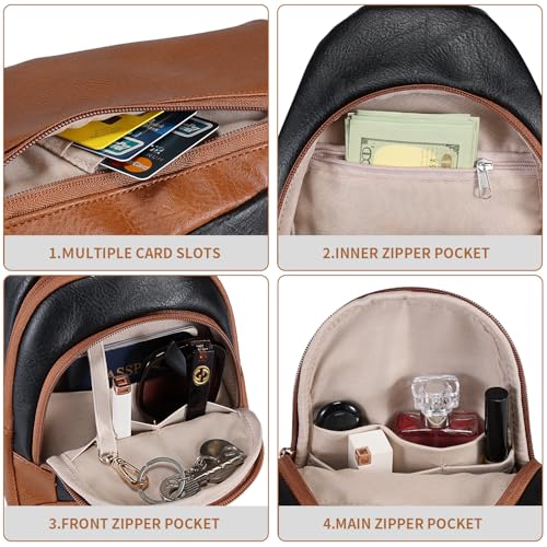 Crossbody Bags for Women Anti Theft Small Sling Handbag with Zipper Lock Vegan Leather RFID Blocking Chest Pure (Black Brown-001)