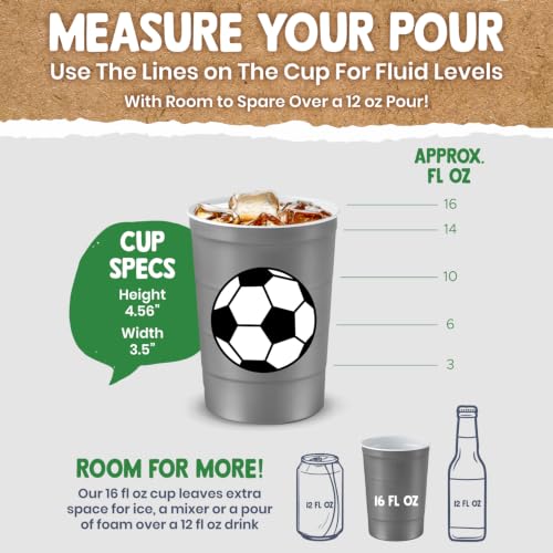 16 oz. Reusable Party Cups (Soccer Gray / 12 Count)