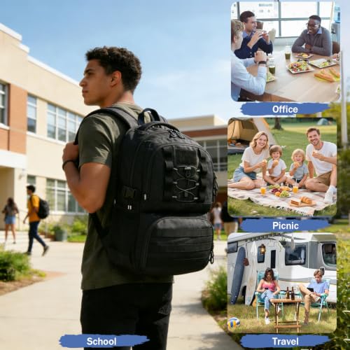 50L Laptop Lunch Backpack for Men with Lunch Compartment and USB Port (Black / 50L)