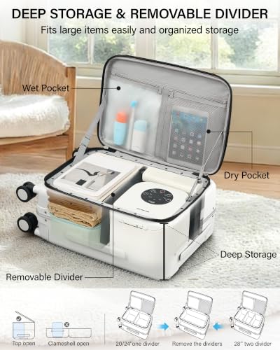 24 Inch Top Opening Checked Luggage with Cup Holder and USB Ports (Smoke White / 24 Inch Pro)