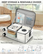 28 Inch Top Opening Checked Luggage with Cup Holder and USB Ports (Smoke White / 28 Inch Pro)