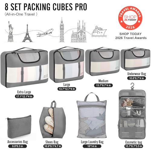 8 Set Packing Cubes for Travel Essentials (04 Gray)