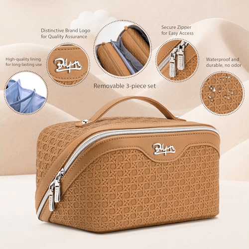 Travel Makeup Bag Cosmetic Bags for Women (M-74Yellow Brown)