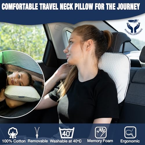 Travel & Camping Comfortable Memory Foam Pillow (15.7 x 10.6 x 3.9 In - White)