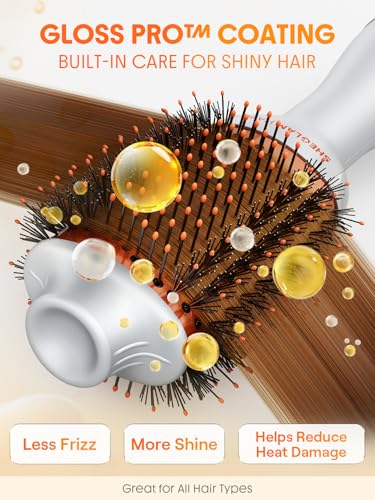 4-in-1 Hot Air Brush - Hair Dryer & Styler with 33000 RPM Motor, Gloss PRO Coating for Shine, 3 Heat Settings, Tangle-Free Ionic Bristles for Frizz-Free Blowouts (US Plug) (Standard)
