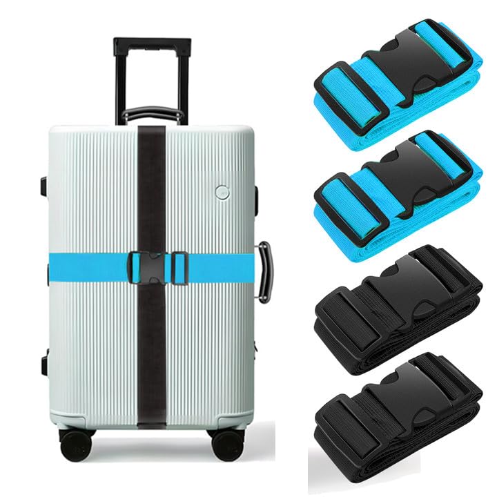 Luggage Straps for Suitcases (Black+Blue / 4Pcs)