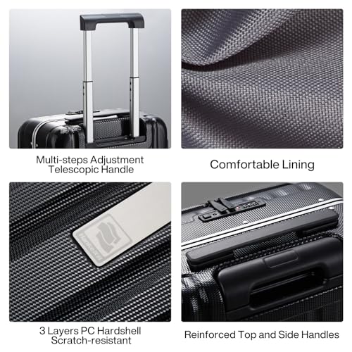20 Inch Carry On Luggage Hard Shell Suitcases with Wheels Luggage Suitcase Travel Luggage for Women Men Rolling Luggage Bags for Business Trip Weekender (20 Inch / Black Upgrade)