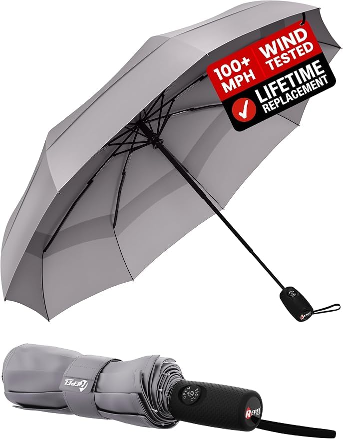 Repel Windproof Travel Umbrella (Charcoal Gray 1-Pack / Standard)