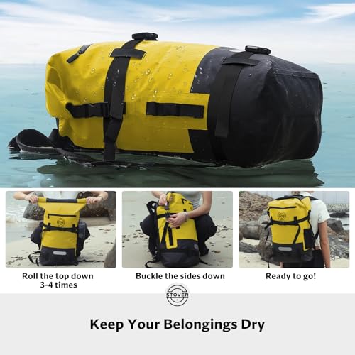 30/40/55L Waterproof Dry Backpack & Phone Case- X-Large Floating Dry Bag for Kayaking, Travel, Hiking, Fishing, Camping, Motorcycles & Beach, Heavy-Duty Roll Top Men/Women (Yellow) (Yellow / 40L)