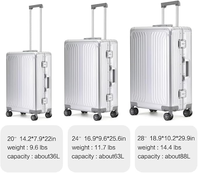 Metal all aluminum carry-on suitcase 20 "hard face, TSA lock and rotating wheel - Image 5