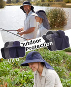 UPF 50+ Wide Brim Mens Sun Hat with Neck Flap Mesh Fishing Hat Wide Flap Summer Beach Bucket Hat for Men Women Navy Blue (Navy Blue)