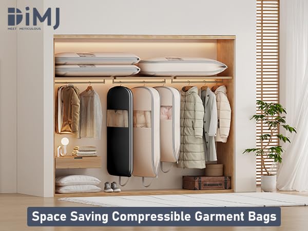 2 Pack 43" Space Saving Garment Bags for Hanging Clothes With Compression Zipper Carry Handles and Window (Beige / 43" 2 Pack)