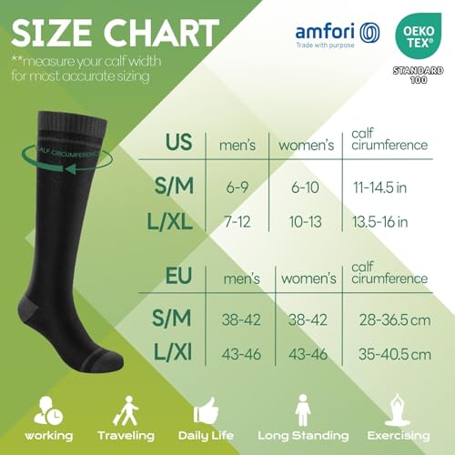 Bamboo Viscose Compression Socks for Women & Men (3 Pairs-(black/Gray/Blue) / Large-X-Large)