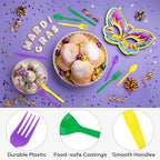 90 Pieces Mardi Gras Plastic Cutlery Set (Purple, Yellow, Green)