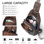 7L Sling Bag for Women Men Leather Small Sling Backpack Daypack Anti Theft Fanny Pack Crossbody Purse Travel (Regular Size-coffee)