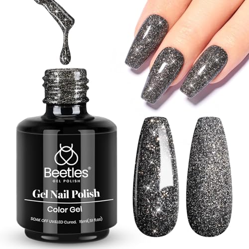 Beetles Black Gel Nail Polish (A - Black Glitter | Shooting Stars)