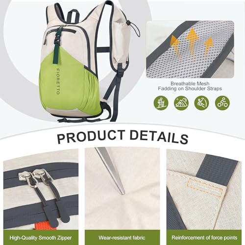 20L Hiking Backpack for Men Women Lightweight Foldable Small Daypack for Travel Camping Outdoor (Beige and Green / 20l)