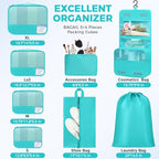 9 Set Packing Cubes with Packing List Luggage Packing Organizers for Travel Accessories (Blue Green)