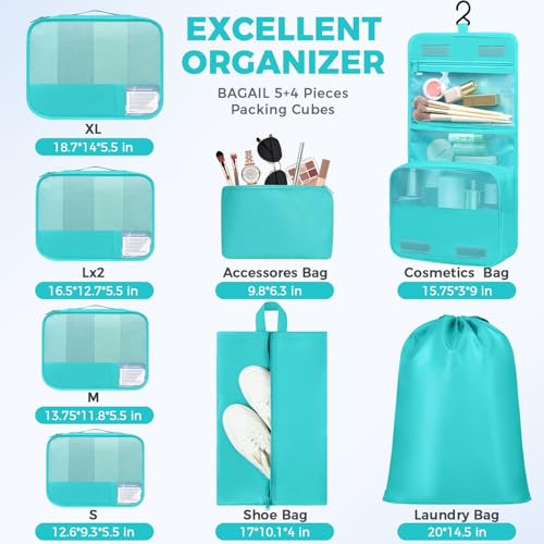 9 Set Packing Cubes with Packing List Luggage Packing Organizers for Travel Accessories (Blue Green)