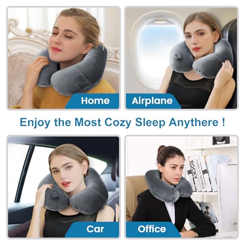 Inflatable Travel Neck Pillow (Black Grey / Medium)