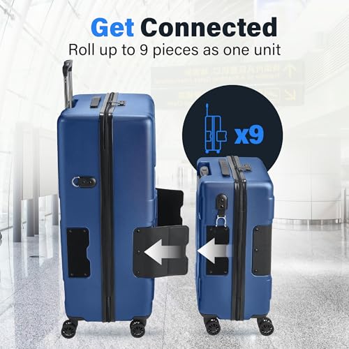 Patented Connecting Hard Shell 2 Piece Luggage Set (Midnight Blue / 2-Piece Set)