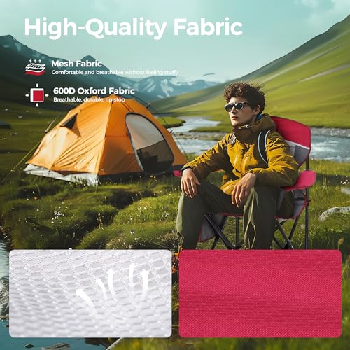 Heavy Duty 400lbs Mesh Back Camping Chairs with Lumbar Support (Red / 1PC)