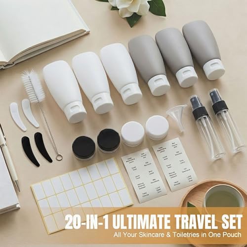 20 Pack Travel Bottles Set for Toiletries TSA Approved (black & white)