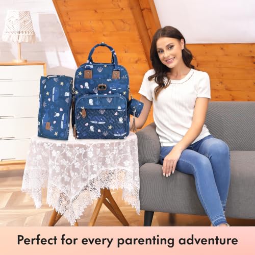 Diaper Bag Backpack with Portable Changing Pad (Blue Sea Squad)